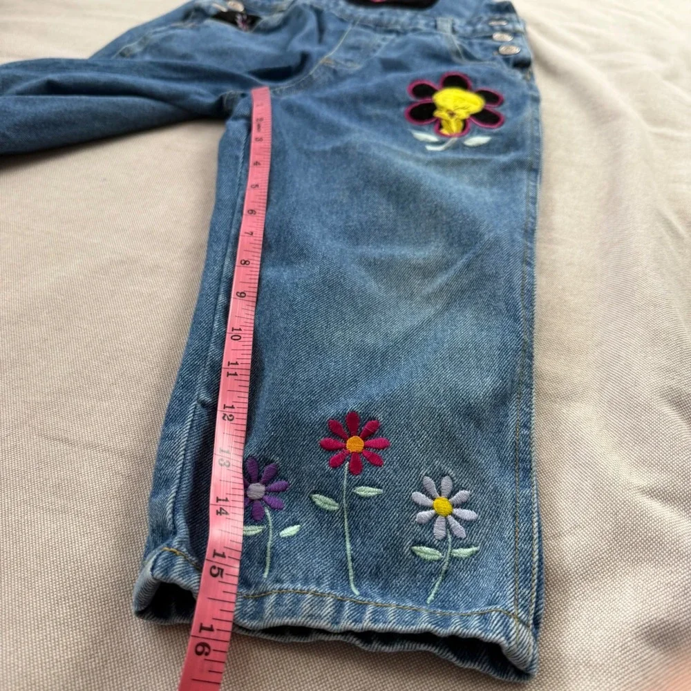 Vintage 90's Looney Tunes WB Tweety Bird Denim Overalls Kids 4/5 Tweety Flower